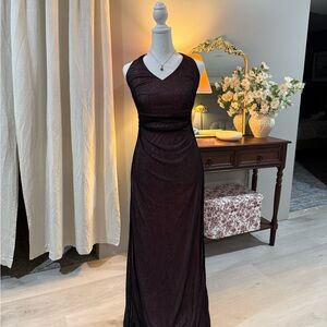 black and Pink Mesh Overlay Halter Gown